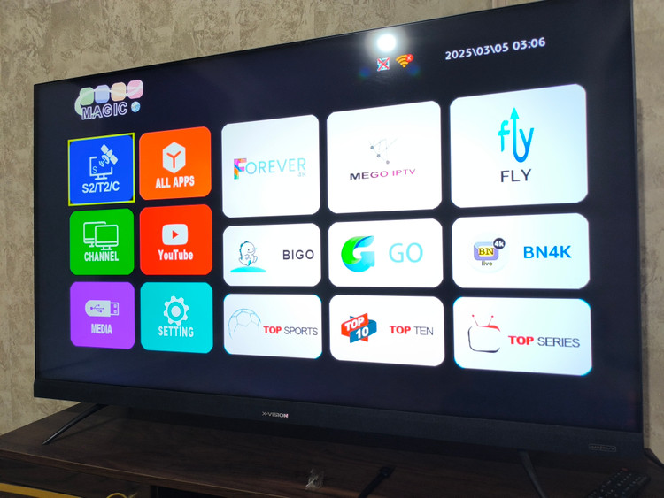 گیرنده دیجیتال مجیک آ70 A70 ده بیت رنگ دارای گیرنده دیجیتال تلویزیون داخلی H265 واقعی